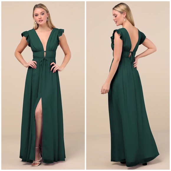 Lulu's I'm All Yours Emerald Green Ruffled Maxi Dress in Emerald Green - Picture 1 of 15
